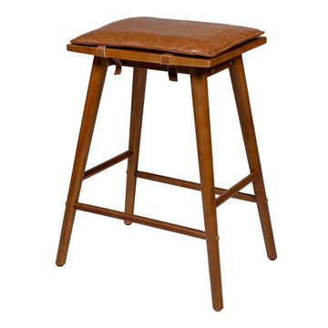 Peroni MidCentury Classic Saddle-Seat Solid Wood/Vegan Leather Backless Bar Stool with Removeable Cushion